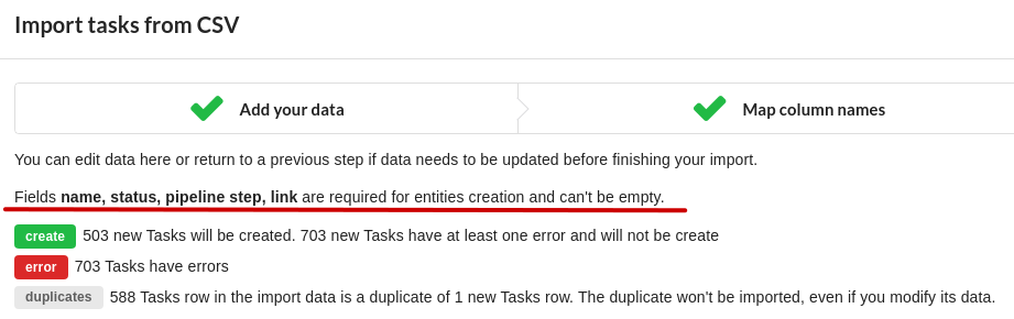 Предупреждение об обязательных полях
